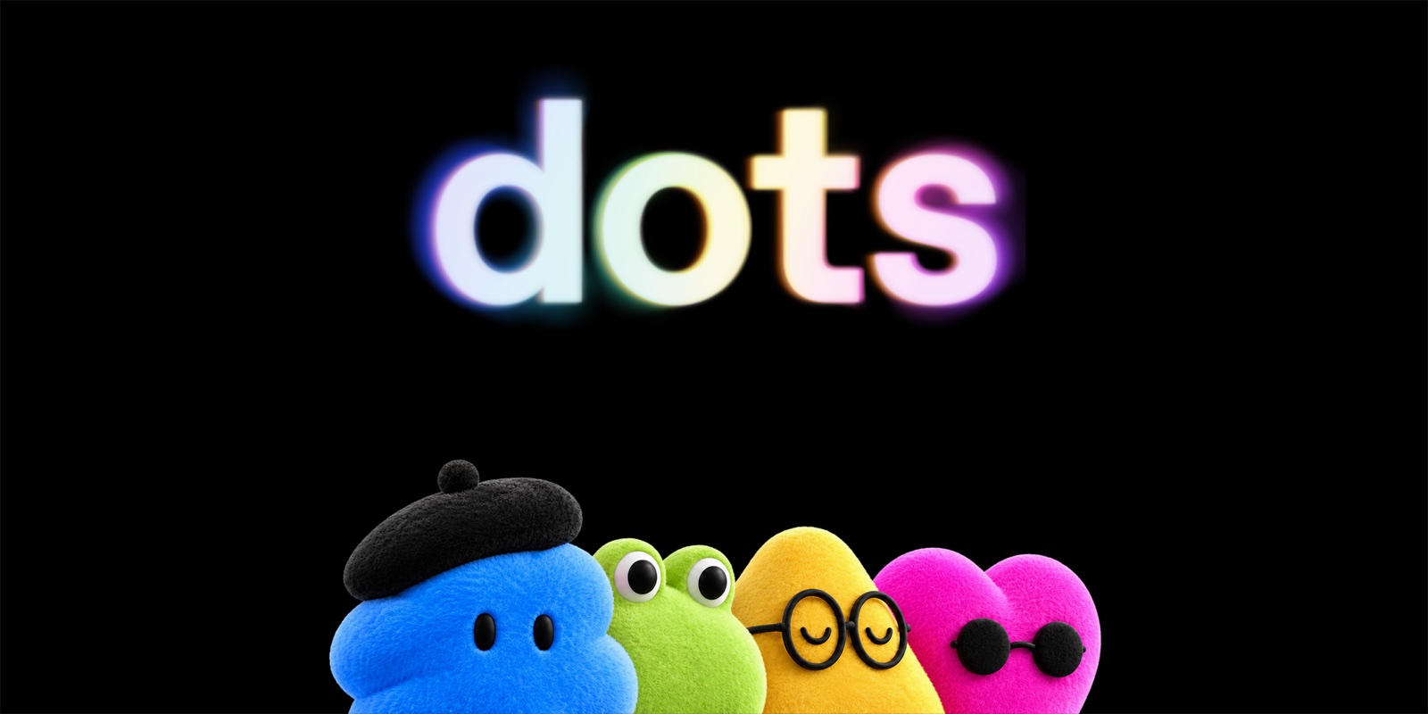 OpenAI Dots logo above four plush agent characters: a blue cloud in a beret, a frog, a yellow character with glasses and a pink heart with sunglasses