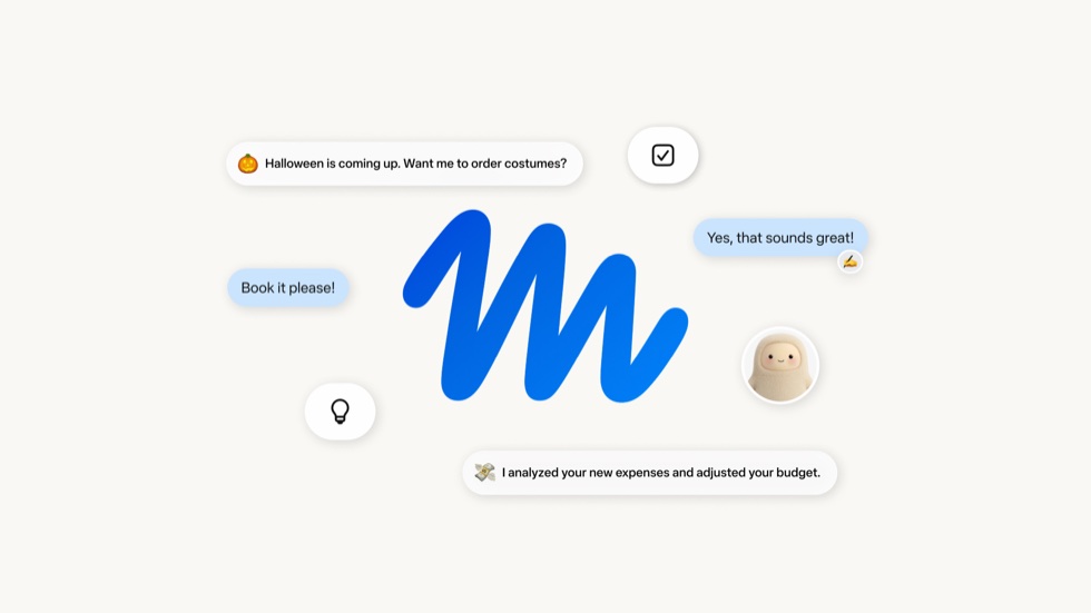 Meta Muse logo surrounded by chat bubbles offering to order Halloween costumes and adjust a budget