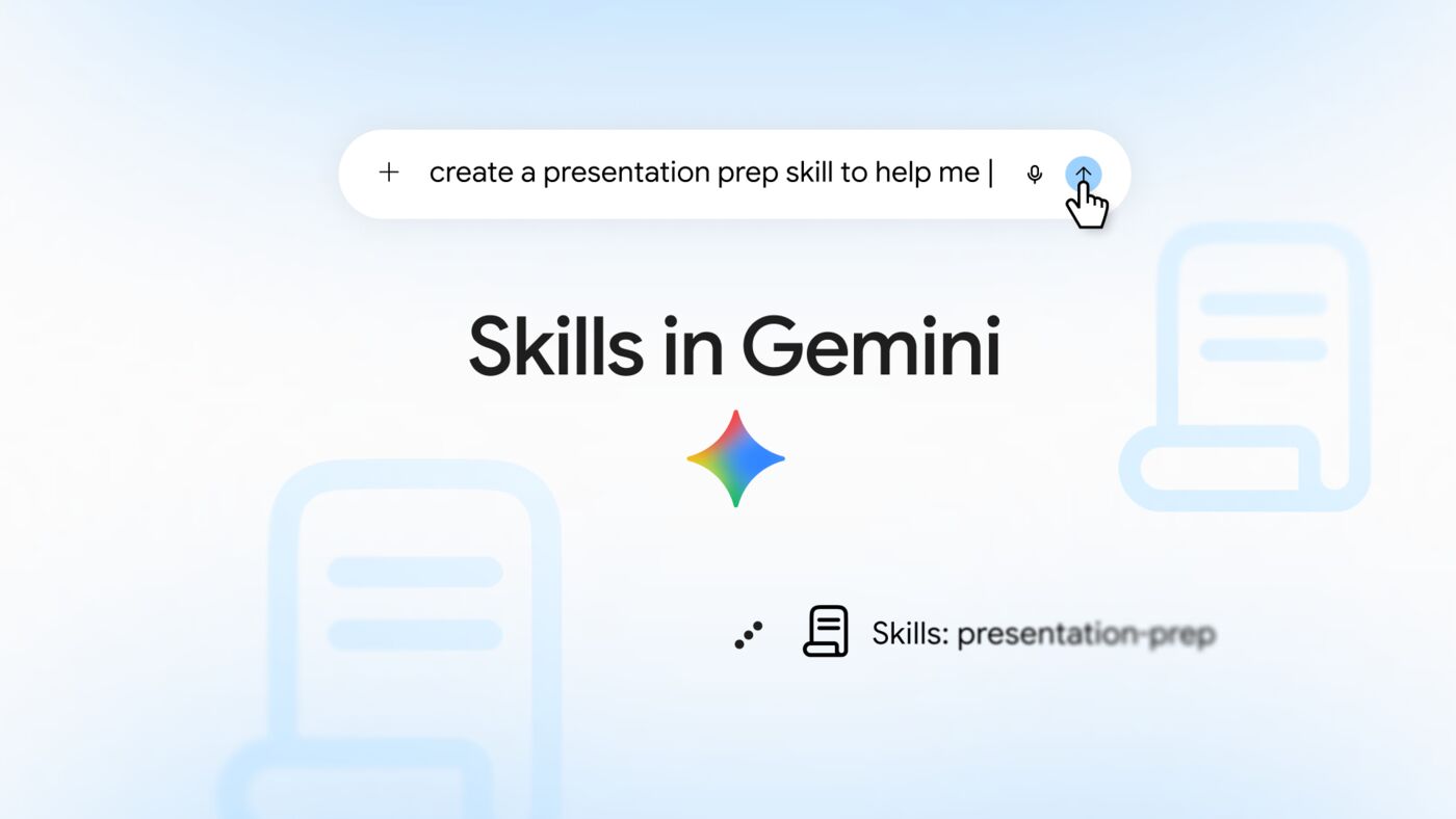 Skills in Gemini title card with a prompt asking Gemini to create a presentation prep skill