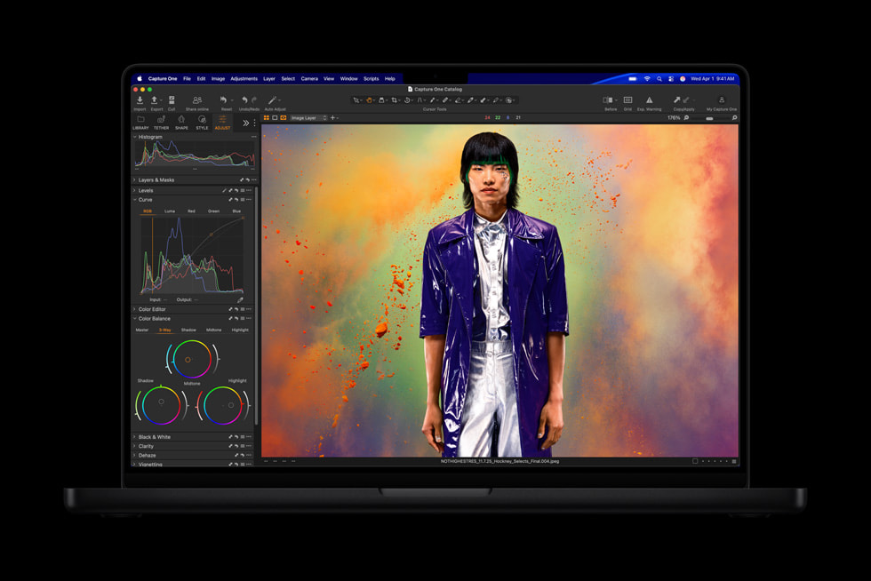 The current MacBook Pro with M5 Pro and M5 Max running Capture One photo editing software